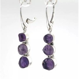 Amber America Natural Cut Purple AMETHYST Earrings Leverback Rough 925 STERLING SILVER #15e