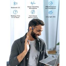 YouthWhisper Bluetooth Headphones Waterproof Bone Conduction Headset Open Ear Earphones Blue Headset with mic, Bluetooth Headset with mic