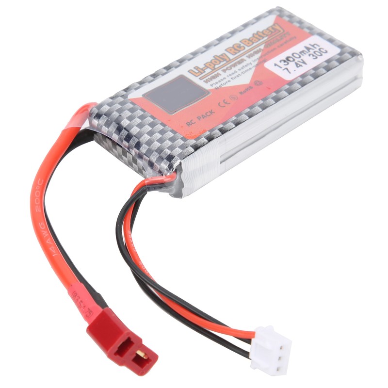 7.4V 1300mAh 30C Lipo Battery with T Plug Rechargeable Lithium