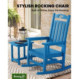 SUUNYN Outdoor Rocking Chair, High Back Porch Rocker Chair, All Weather Resistant HDPE Oversized Rocking Chairs for Patio, Garden, Lawn, Indoor (Navy Blue)
