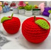 JOONOR 2 Pieces Handmade Crochet Apple Statue,Hand-Knitted Apple with Stem