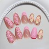 24Pcs Pink Yellow Press on Nails Short Almond QUNQINLI French