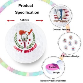 Happy Birthday Golf Ball Set for Golfer Novelty Gift for Dad Men Women Golf Ball Gift Set Double Practice Golf Ball with 6 Golf Tee and Present Box (6 Balls)