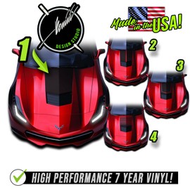 BENINI DESIGN STUDIO 2014-2019 Corvette C7 Hood Racing Stripe Vinyl Decal Kit Black Blackout Compatible with 14-19 Corvette C7 2014 2015 2016 2017 2018 2019 (Style 1, Gloss Black)
