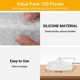 Yijieww Self Adhesive Cabinet Door Bumpers, Sound Dampening Cabinet Door Bumpers, Cabinet Pads for Cabinet Doors, Drawers, Glass Tops, Picture Frames, Cutting Boards (100P)