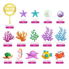 19 decoraciones para tartas de animales de océano, decoración para tartas de animales marinos, decoración para tartas bajo el mar, temática del océano, baby shower, suministros de decoración para