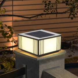 SLAWA Outdoor Post Caps Lights Solar Powered LED Column Caps Lamps Black Square Exterior Post Lantern Waterproof Fence Deck Lamp Post Light Fixture Solar Energy Lawn Yard Pool Landscape Path Lights