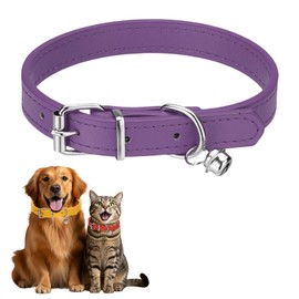 PETAXCELL Dog Collar with Bell, Pu Leather Cat Collars Pet Basic Soft Padded Adjustable Buckle, 14.5" (Purple, 1 Pcs), Intended for Teacup/Little Dog/Kitten Cats/Small Animals