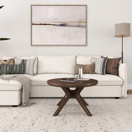 Plank+Beam Cross Leg Modern Coffee Table, 30 Inch Wood Coffee Tables for Living Room, Round Center Table, Cocktail Table for Small Spaces, Walnut