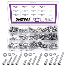 Swpeet 684Pcs SAE #4#8#10 304 Stainless Steel Phillips Pan Round Head Machine Screws and Flat Countersunk Phillips Screws with Socket Head Cap Bolts Screws Kit, Hex Nuts Washers All Included