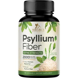 Psyllium Husk Powder Capsules 2000mg, Natural Daily Soluble & Insoluble Fiber Pills, Psyllium Husk Fiber Supplement Supports Digestion Colon Health & Regularity, Plant Based Supplement - 180 Capsules