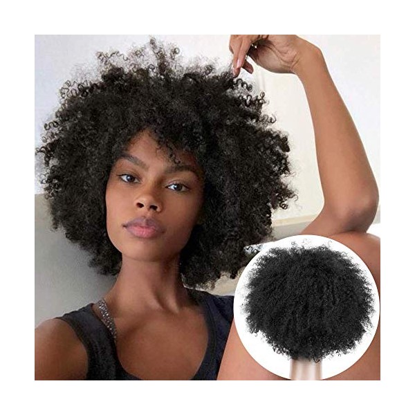 Faddishair kinky Curly Wig for Black Women Black Short Curly Afro Wigs with Bangs Human hair Wig for Daily Use