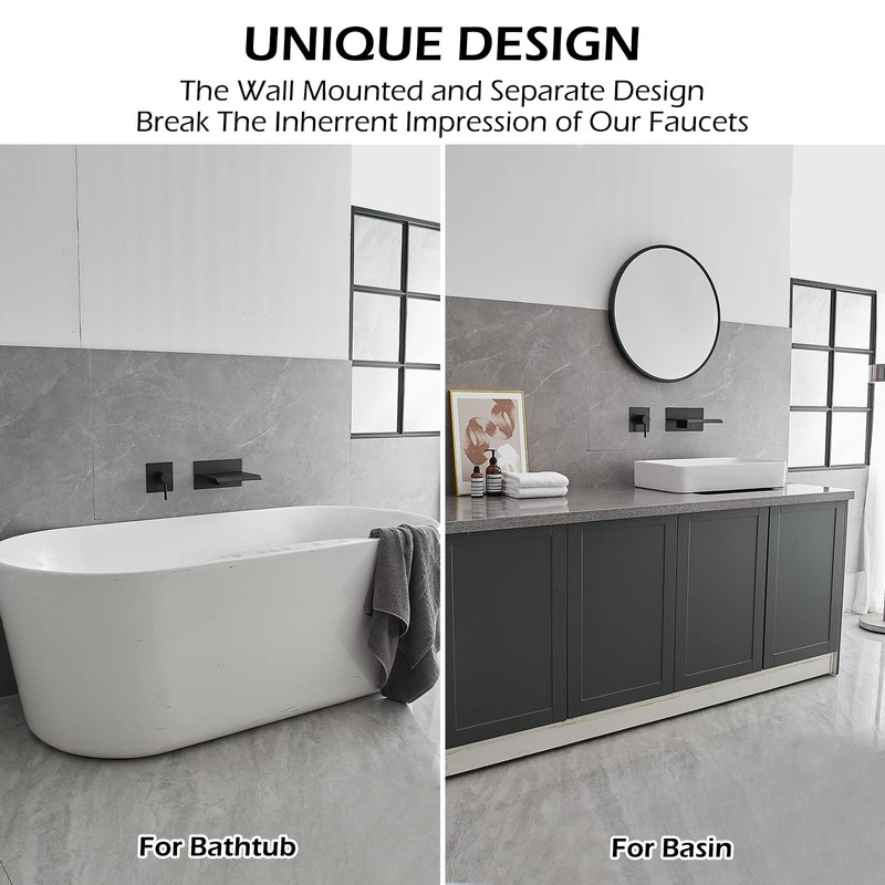 BWE Wall Mount Bathtub Faucet Matte Black Single Handle Bathtub