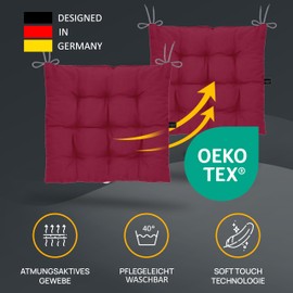 LILENO HOME Set of 4 Chair Cushions 29 Bordeaux (40 x 40 x 6 cm) - Seat Cushions for Garden, Kitchen or Dining Room - UV-Resistant Indoor and Outdoor Chair Cushions as Chair Cushions (Linda FUM)