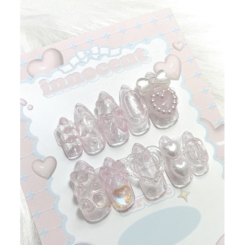 Pink Salt Bear Handmade Nail Tips - Short Oval /