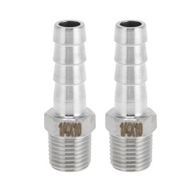 INFINAUTO Stainless Steel Barb Fittings, 25/64" Barb 1/4 BSPT Male Hose Barb Tubing Connector for Air Water Oil Gas Fuel, 2 Pcs