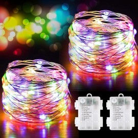 Fairy String Lights, 2 Pack 33ft 100 LED String Lights, Twinkle Lights for Indoor&Outdoor Waterproof, Battery Operated Starry Lights for Wedding Home Parties Christmas Holiday Decoration(Colourful)