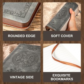 CAGIE Leather Vintage Journal for Men Soft Cover Lined Pages Notebook 180 Lay Flat for Writing Travel Diary, 5.7'' x 8.3'', Grey