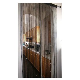 OctoRose ® Black String Curtain Panel 40x110 with Faux Pearl Beads Door/Window/Room Divider or Party Events