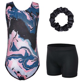 XFGIRLS Leotards for Girls Gymnastics Leotards Sparkle Ballet Dance Tumbling Athletic Shorts Black-Pink 12A