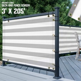 TANG SunShades Depot 35" x 25' White & Grey Stripes Balcony Privacy Screen Fence Windscreen for Porch Deck Outdoor Backyard Patio Balcony to Cover Sun Shade UV-Proof fits Perfectly on 3'x25' Fence