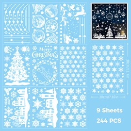 Kangtaixin Weihnachtsdeko, 244 Stück Fensterbilder Weihnachten Selbstklebend, Wiederverwendbar PVC Schneeflocken Fensterdeko, Fenstersticker Weihnachten mit Häuser für Winter Deko
