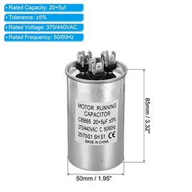 PATIKIL 20+5uF ± 5% 20/5MDF 370/440V AC Fan Start Capacitor, CBB65 Circular Dual Run Capacitor para AC Motor Run Air Conditioner, Condensador de bomba de calor frío recto