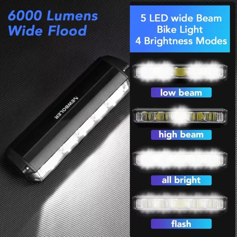 Kmow Luz Bicicleta Led Recargable 6000 Lúmenes 10000mah Ipx6