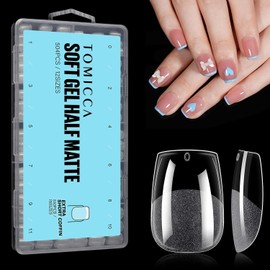 TOMICCA Nail Tips, 510 PCS Extra Short Coffin Gel Nail Tips Half Matte Soft Gel Tips, Full Cover False Nails, Clear Acrylic & Strong Tips for Press On Extension - 12 Sizes