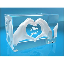 VIP-LASER 3D Glass Crystal with Engraving I Heart in Two Hands I Text: I love you! The Perfect Love Gift for Anniversaries, Valentine's Day, Birthdays or Christmas!