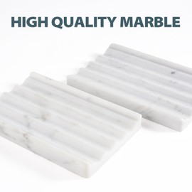 Soap Holder, Marble Soap Dish for Shower, Bar Soap Holder with Water Ripple Design, Easy Cleaning Soap Saver for Kitchen Sink，Bathroom, Executive Italian Natural Stone Soap Tray(Bianco Carrara)