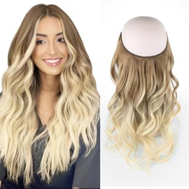 Sassina Invisible Wire Hair Extensions Real Human Hair with Transparent Wire Adjustable Size Secure Clips Natural Straight Secret Miracle Hairpiece, Balayage 8-60 20 Inch 100 Gram