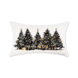 ONWAY Christmas Pillow Covers 12x20 Inch Christmas Trees Decorations Gold Gift Decorative Winter Patio Cushion Cases for Sofa Couch Home