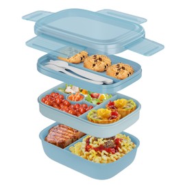 Bento Box Adult Lunch Box, Stackable Lunch Box Containers for Adults Kids Salad Bowls 3-Layer 1.9L Lunch Containers with 3 Cutlery, Food Containers for Work School Picnic, 8.5"×5.7"×3.9" (Light Blue)