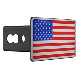 TOEASYTY Heavy American Flag Metal Trailer Hitch Cover for 2" inch Receivers,Tow Hitch Covers 2 Inch for Truck Accessories (with 5/8-Inch Pin Diameter Trailer Hitch Lock, Chrome&Red&Blue