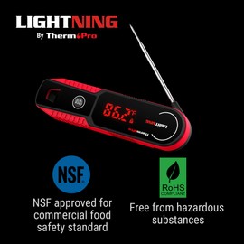 ThermoPro Lightning 1-Second Instant Read Meat Thermometer, Kitchen Food Thermometer with Auto Wake/Sleep/180° Rotating Display, Waterproof Cooking Thermometer for Oil Deep Fry Smoker BBQ Grill