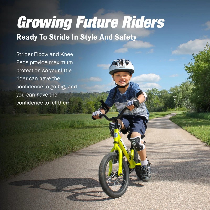 Strider Elbow & Knee Pads Black, Kids 18mo-5yr, Durable, Washable,