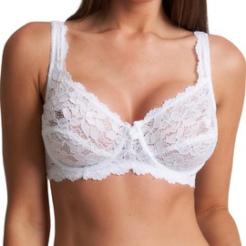 Trendy Lane Women’s Underwire Floral Lace Bra - Full Cup, Non-Padded, Soft Cups & Adjustable Straps - Everyday Comfortable Fit in Black & White (White, 36DD)