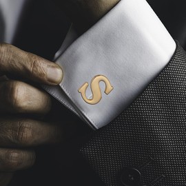 Salutto Men's Gold Letter S Cufflinks 1 Pair with Gift Box (S)