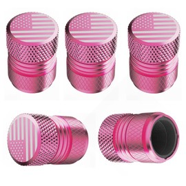 Tire Valve Stem Caps - 5 Pack Corrosion Resistant Premium Anodized Alloy Air Valve Caps American Flag Universal for Car SUV Bike Accessories Pink