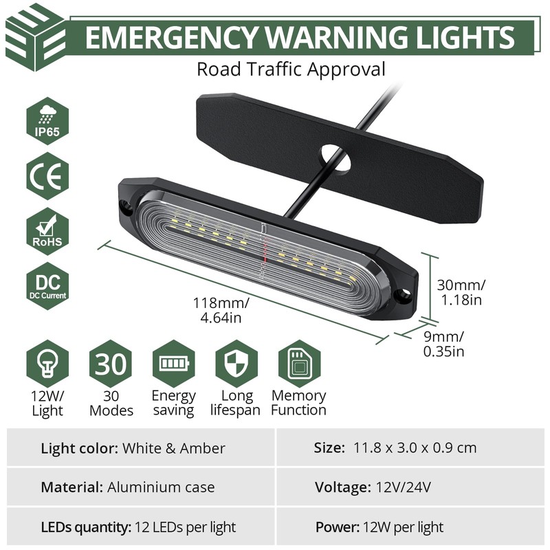 EYPINS LED Surface Mount Strobe Lights Kit,White Amber Flashing Car