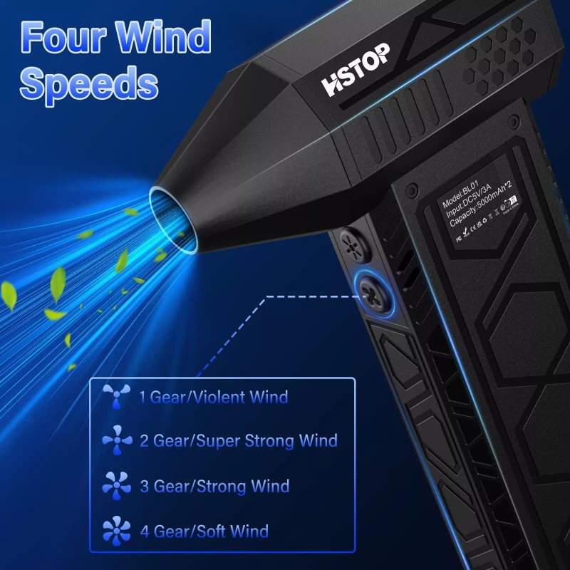 HSTOP Turbo Air Duster with Flashlight, 180000 RPM, 10000mAh Battery,High-S