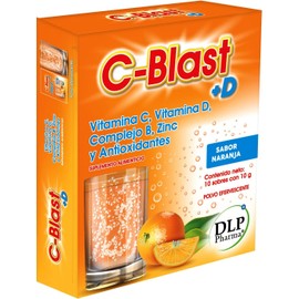 C-Blast+D, Vitamina C, Vitamina D, Complejo B, Zinc y Antioxidantes Polvo Efervescente Sabor Naranja (caja con 10 sobres)