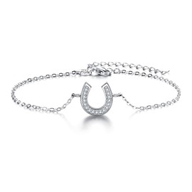 Ever Faith Women's 925 Sterling Silver Blue Cubic Zirconia Lucky Horseshoe Adjustable Link Bracelet