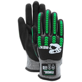 MAGID T-REX Flex Series ANSI Cut Level A9 Knit Impact Glove, 3 Pairs, NitriX Palm, Size 6/XS, Black & Green, TRX795