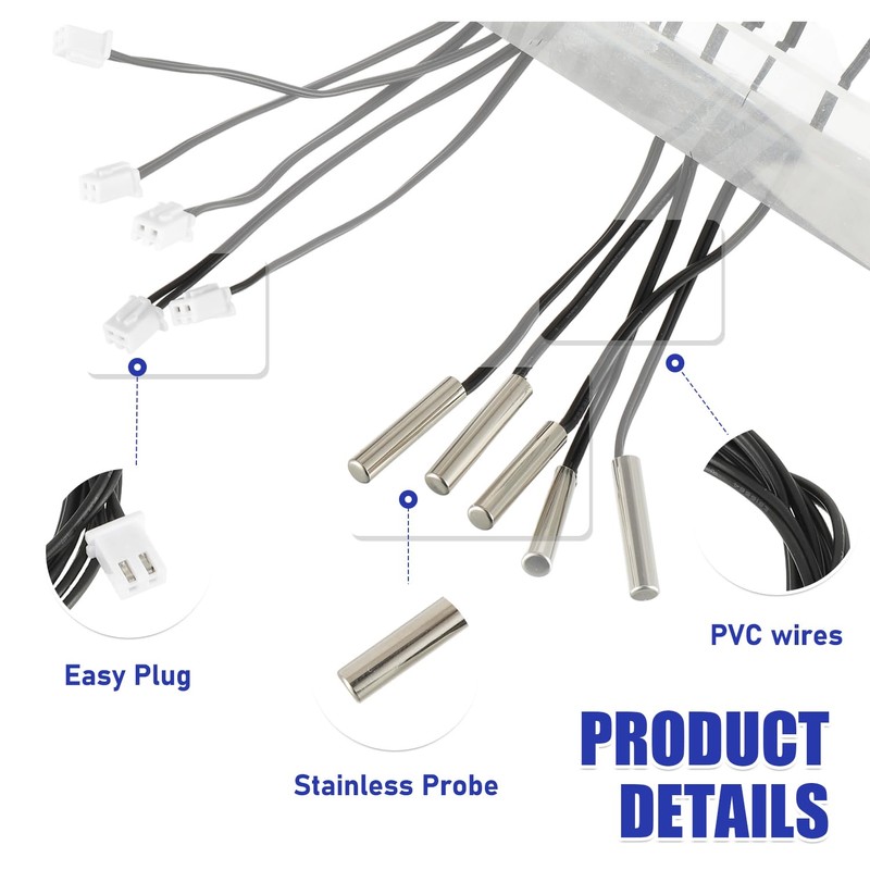 BOJACK 10K Temperature Sensor Probe, 1m Stainless Steel 3950 Temp