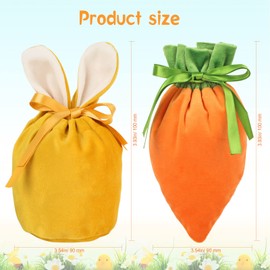 HOWAF 6 Easter Bags Easter Bunny Bags Carrot Bags, Easter Bunny Bags with Ears Velvet Bunny Bags Bunny Ear Bags Easter Gift Bags Easter Sweet Bags Easter Party Bags Candy Bags for Easter Decorations