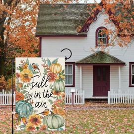 Baccessor Fall Pumpkins Birds Garden Flag 12.5x18 Inch Double Sided Fall is in the Air Small Burlap Yard Flag for Autumn Thanksgiving Outside Oudoor Welcome Seasonal Holiday Decoration