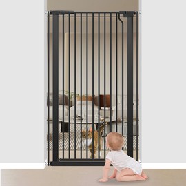 Cat Gate Extra Tall 51.18" - Adjustable Pet Gate for Doorways & Stairs 29.5" to 32.6" Wide, Pressure Mounted Cat Proof Dog Gate with Auto Close, Child Proof Safety Gate Metal, Black