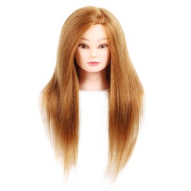 Mannequin Head 20 Inch Female 80% Real Hair Hairdresser Cosmetology Mannequin Training Head Hair Doll Head with Table Clamp Holder (27#, 20 Inches)